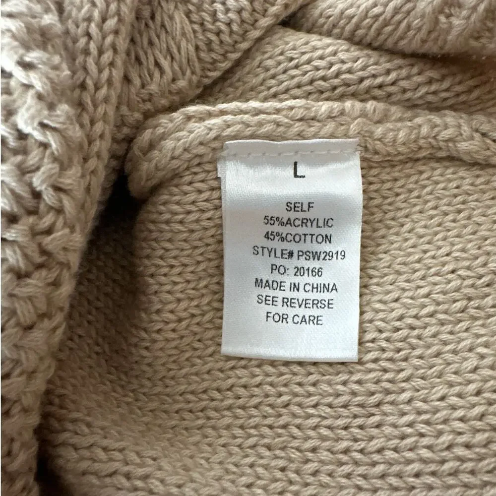 Polagram Cable Knit Midi Sweater Skirt PSW2919 Beige Tan Sz L Cozy Stretch Knit